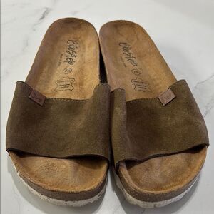Brown Suede Slide Sandals